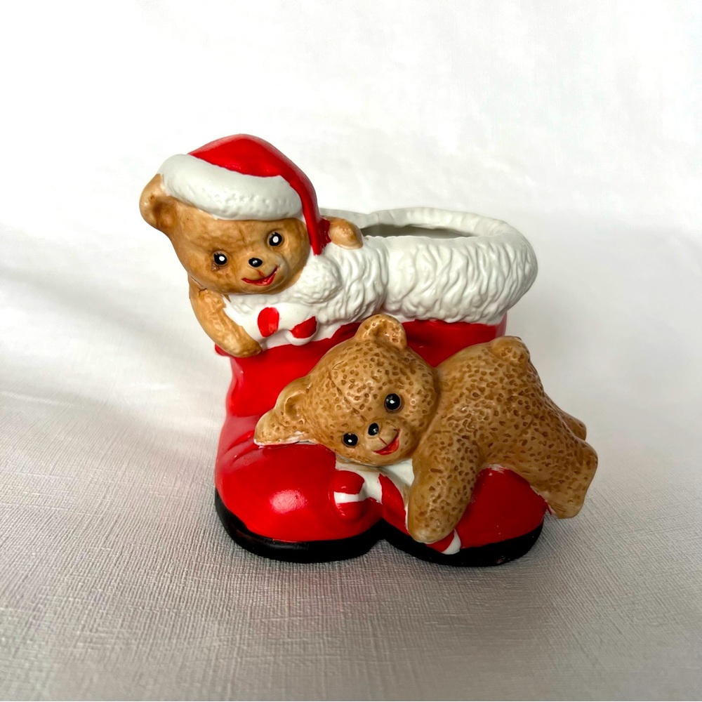 Vintage 1988 House of Lloyd Christmas Teddy Bear Santa Boots Ceramic Fig…